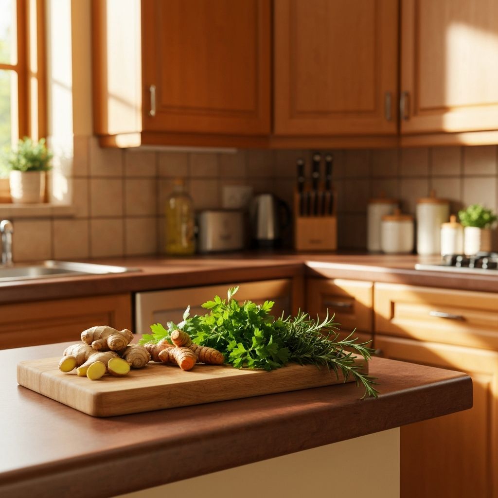 Ciepła scena kuchenna z naturalnymi składnikami