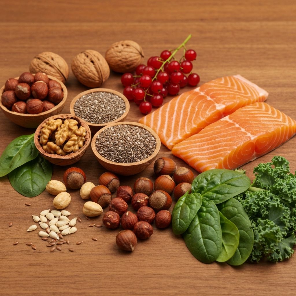 Naturalne źródła składników - orzechy, nasiona, owoce na drewnianym stole